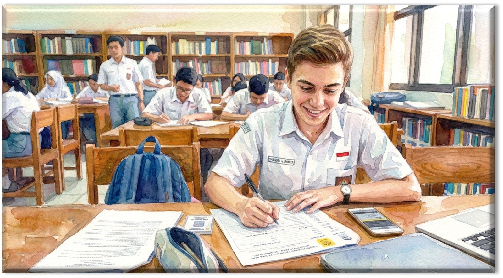 Siswa menyusun berkas aplikasi universitas